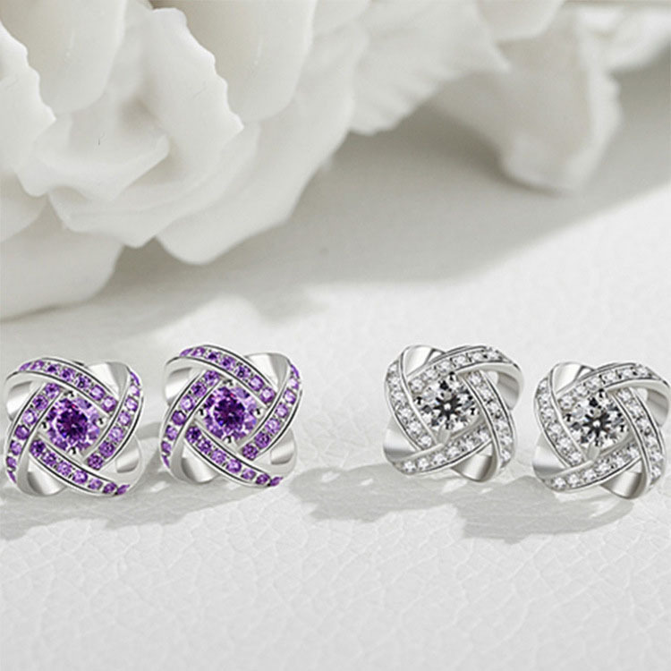 跨境新品镶嵌锆石耳饰 流行四叶草耳钉高档气质韩国耳饰品批发