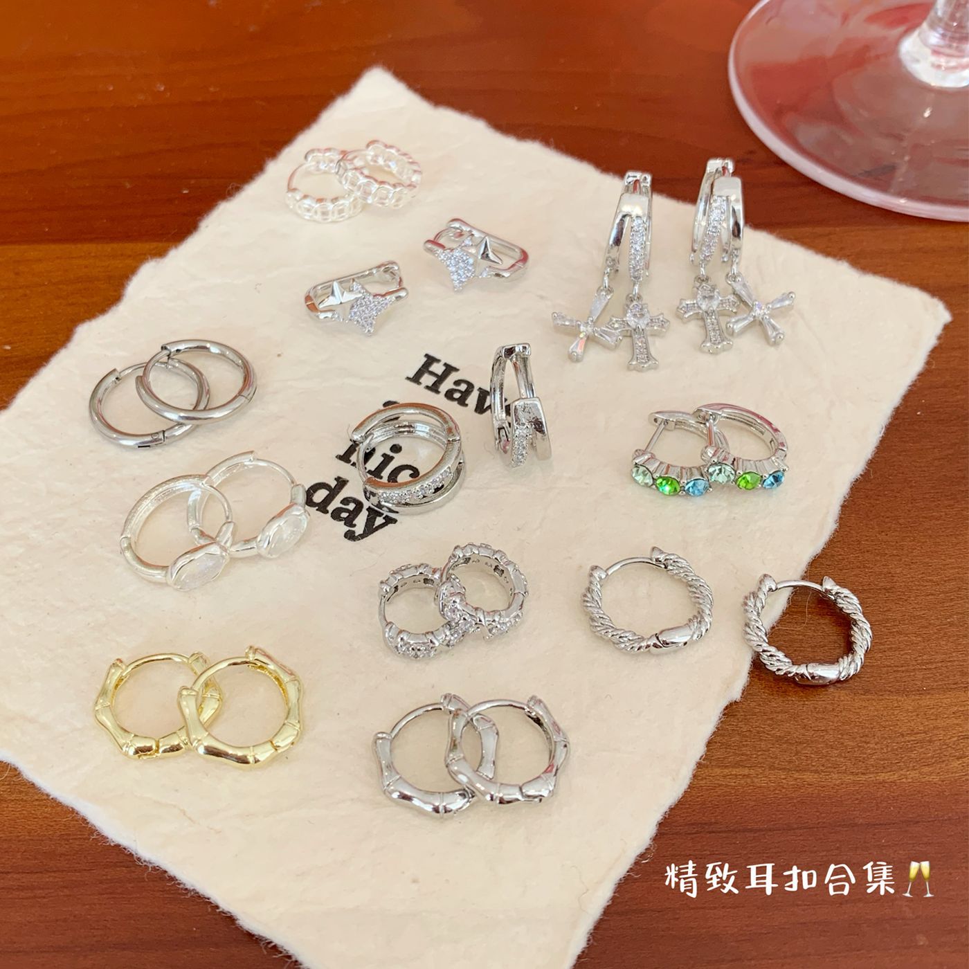 跨境甜酷铜微镶锆石耳扣合集女轻奢小众高级感气质个性时尚耳饰