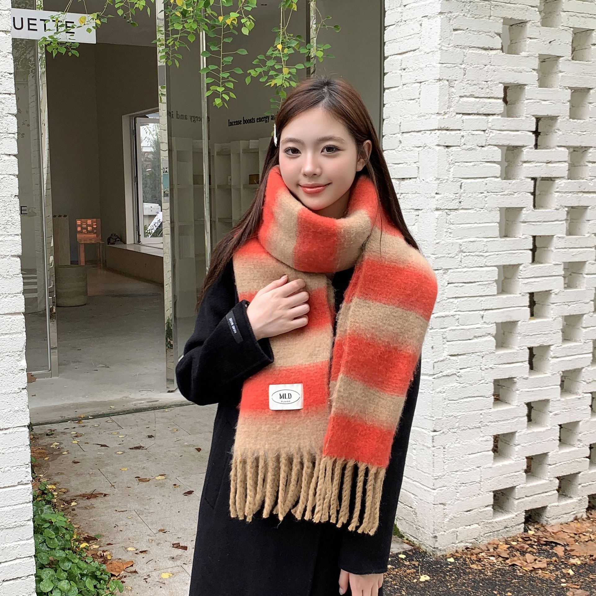 Corea del Sur AC rayas de color combinado bufandas de cachemira 2024 nuevo otoño invierno moda versátil pareja calentamiento buñuelo