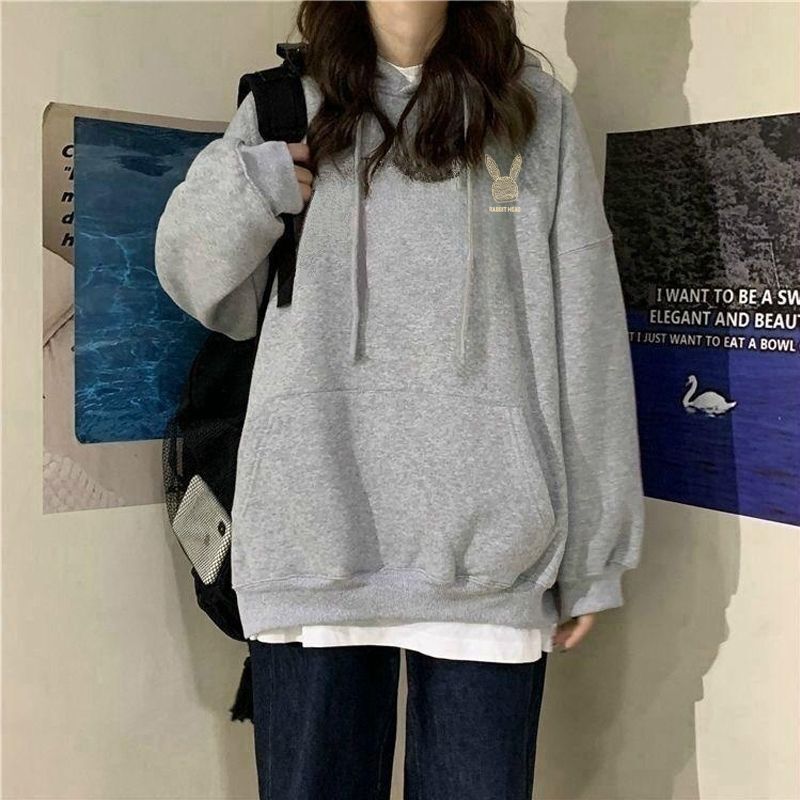 加绒加厚/薄款连帽卫衣女秋冬季oversize宽松韩版ins潮慵懒风外套|undefined