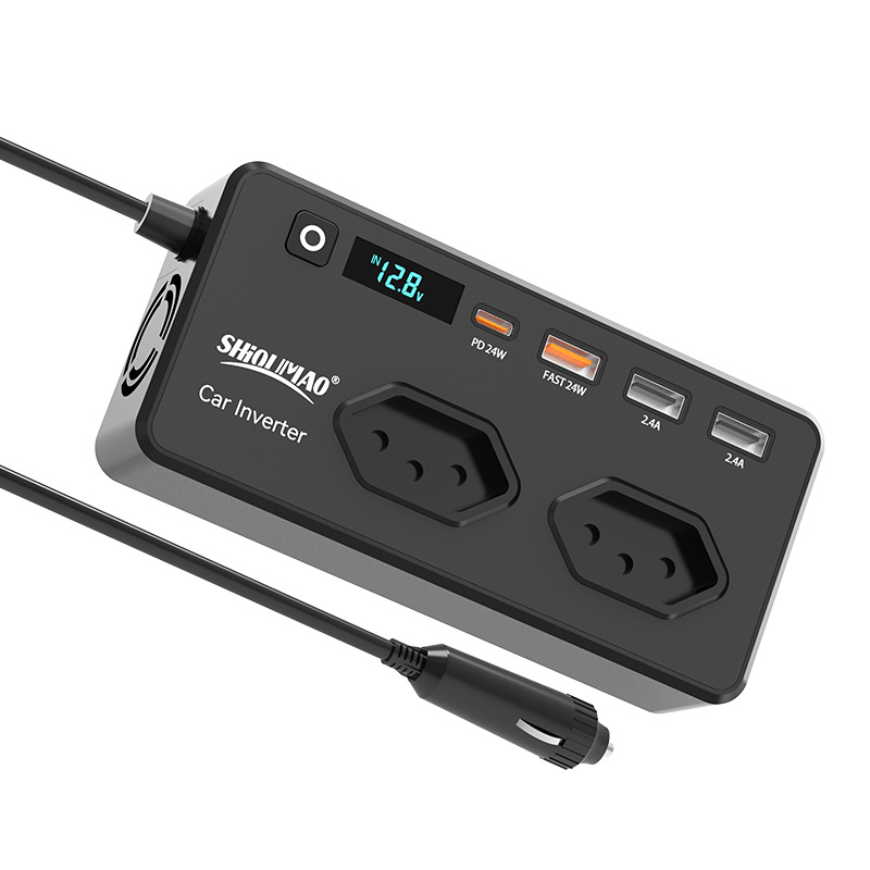 Comercio exterior 200W inversor automotriz 110v / 220V enchufe de gauge general con puerto C inversor automotriz de carga rápida con pantalla digital