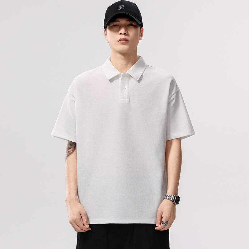 P240 | Plus-Size Men's Summer Solid Color Short-Sleeve Polo Shirt, Simple Loose Fit, Versatile Turn-Down Collar Top.