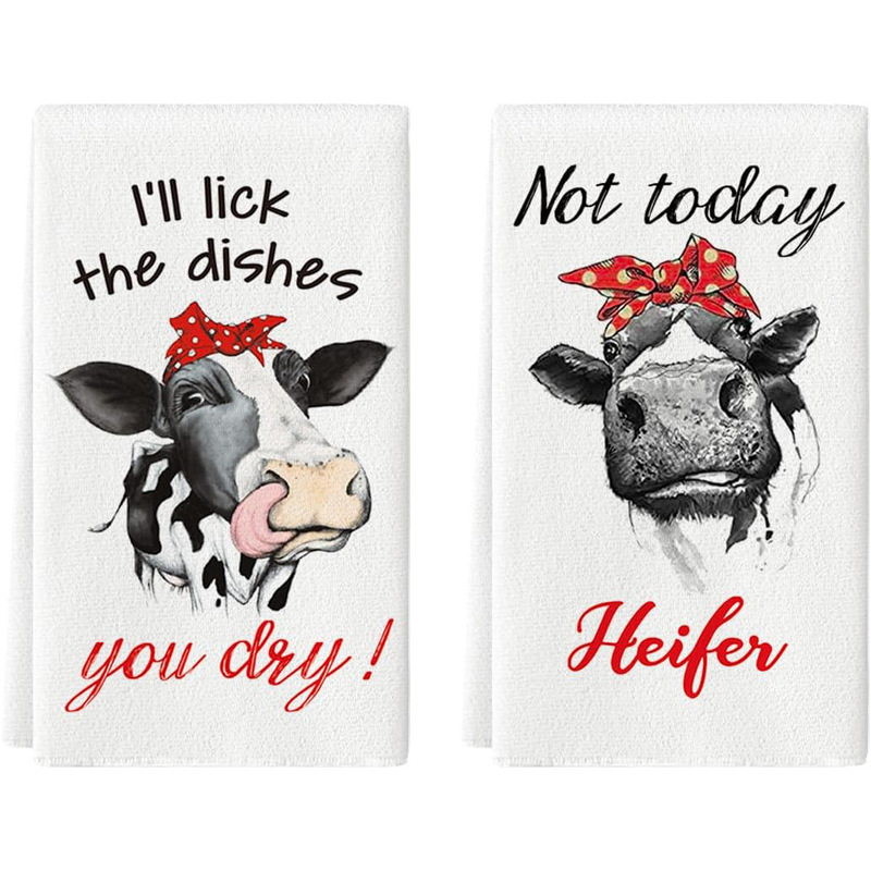 Funny Farm Cow Kitchen towel dish towel I will lick the plate you don't do today heifer hand towel