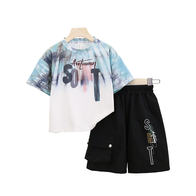 7259 Traje de manga corta para niños y niños 2025 verano nuevo estilo bebé camiseta de manga corta ropa para niños pequeños y medianos