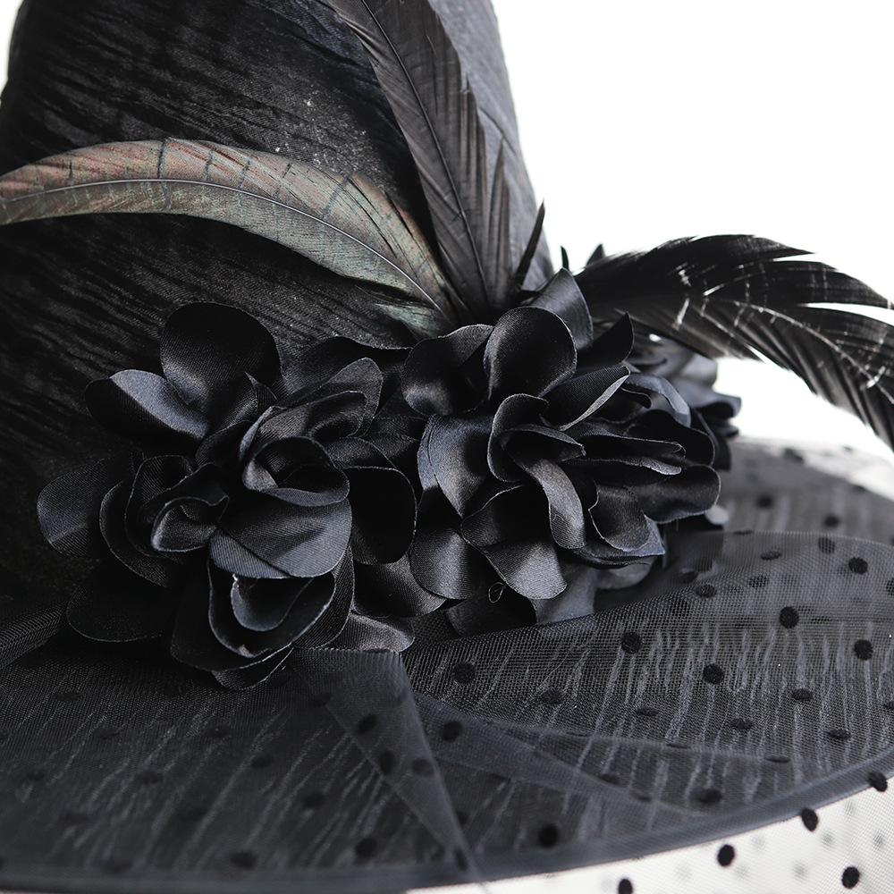 Halloween sombrero de encaje velo agudo sombrero de bruja maquillaje ropa accesorios toque de cabeza vestido gazoo sombrero de brujo