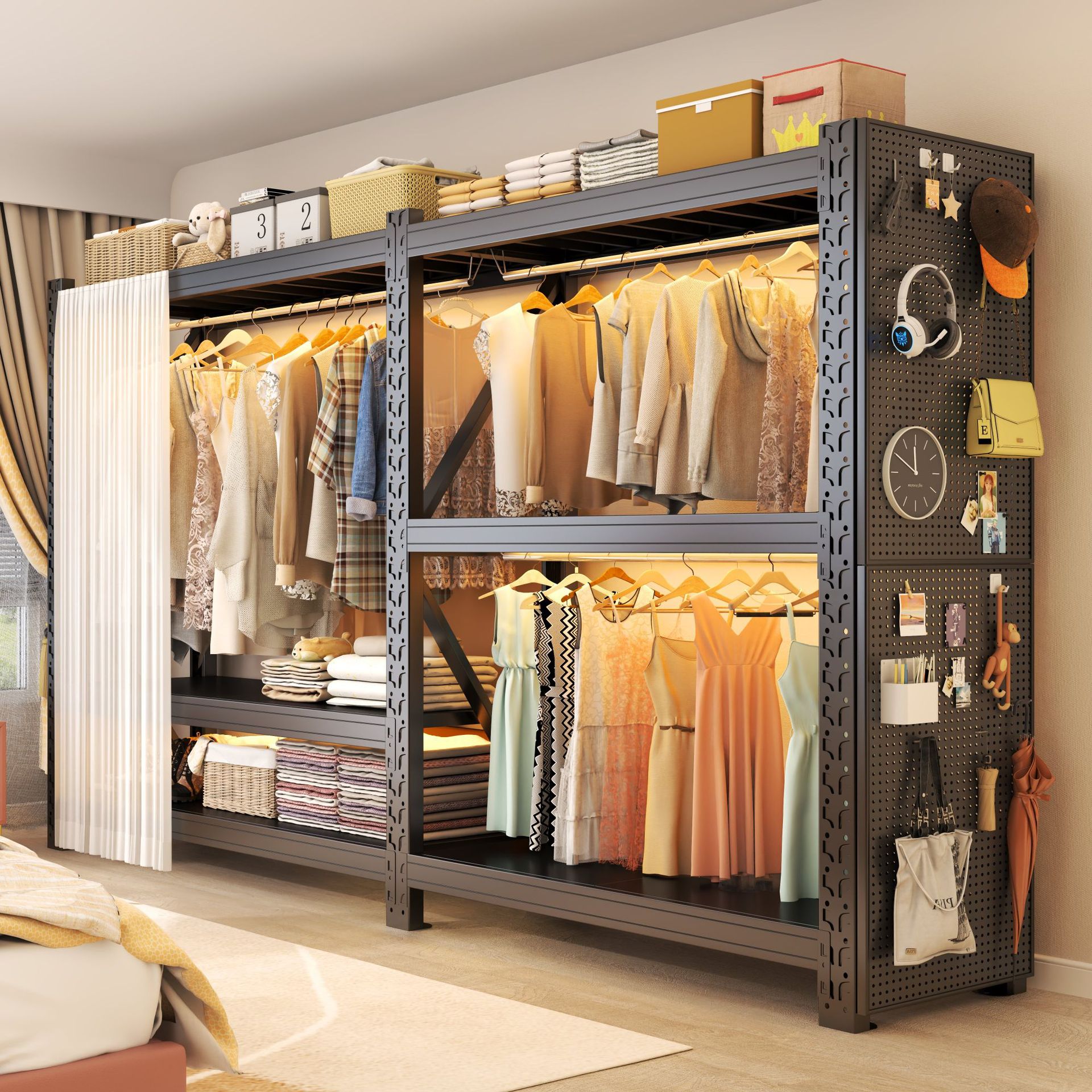 Steel Clothes Hanger Shelf Multi-Layer Storage Rack Household Assembly Simple Wardrobe Balcony Floor-Standing Open Storage Coat Rack