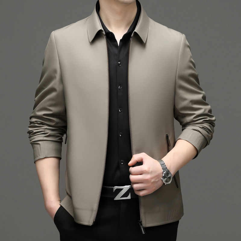 高档男士桑蚕丝夹克春秋轻商务休闲行政公务员茄克男百搭男装外套
