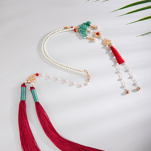 Flowing tassel necklace for women, ancient Chinese style Hanfu adornment, soft beaded necklace, Ming dynasty style retro Mamian skirt accessory, 26.9GF002