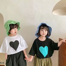 韩国童装儿童夏季新款儿童韩版短袖t恤 男女童宝宝爱心简约体恤