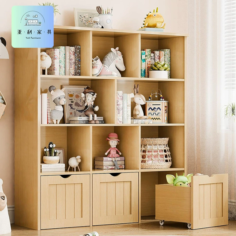 Многофункциональный высокий книжный шкаф с дверцей-сараем, многослойный шкаф для хранения большой вместимости, шкаф для хранения детских игрушек