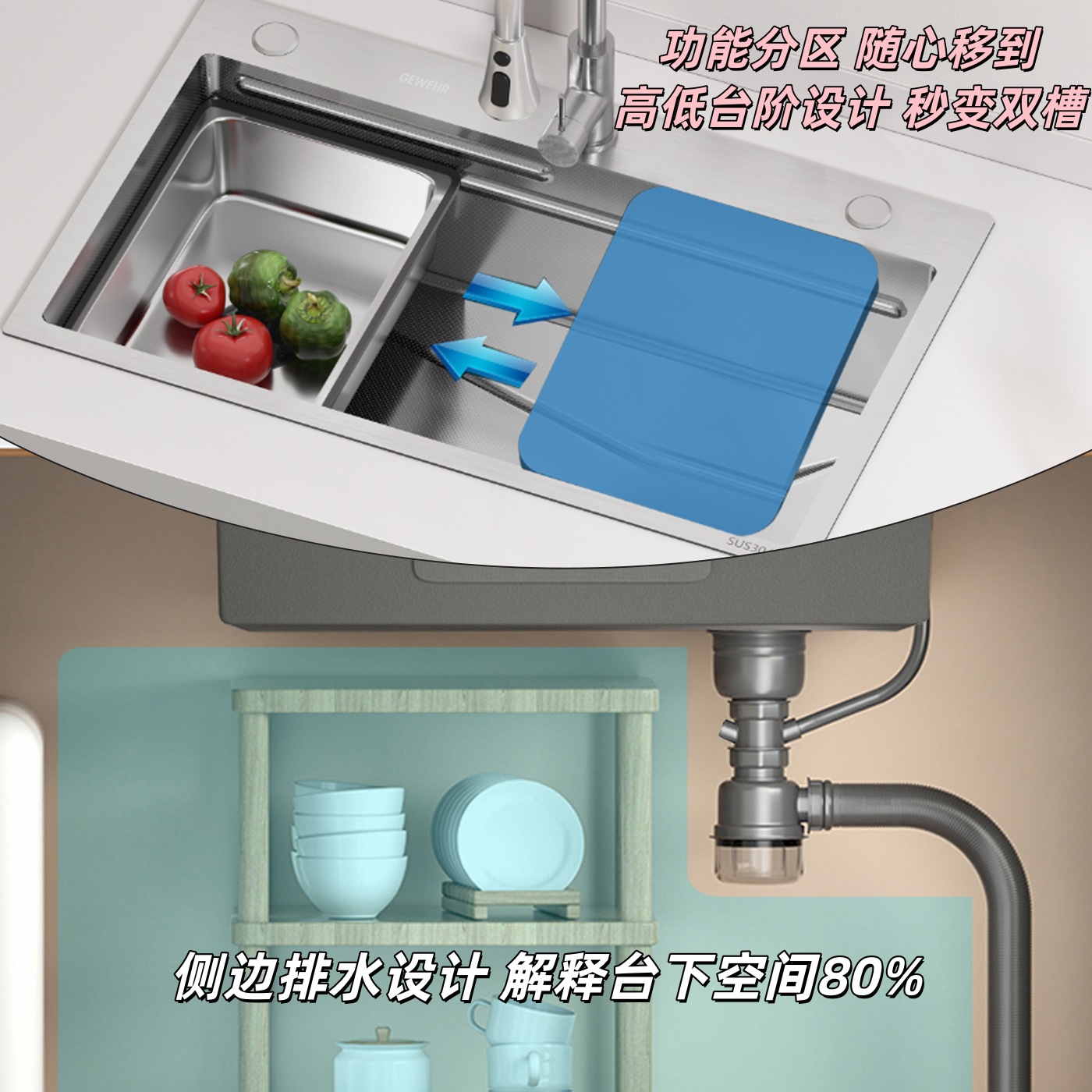 Super grueso 304 acero inoxidable grueso gran tanque único lavavajillas manuales lavavajillas lavavajillas cocina lavavajillas domésticas