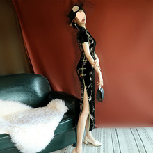 高档旗袍长款复古老夏季真丝绒2025年新款改良版优雅女连衣裙