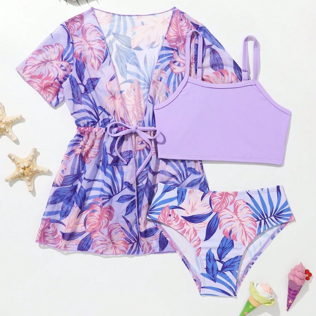 Children's Style Bikini Fashion Two Piece Triangle Swimsuit Printed Three Piece Set Style Toddler Girls Clothing (3-7Y)_voghion.com