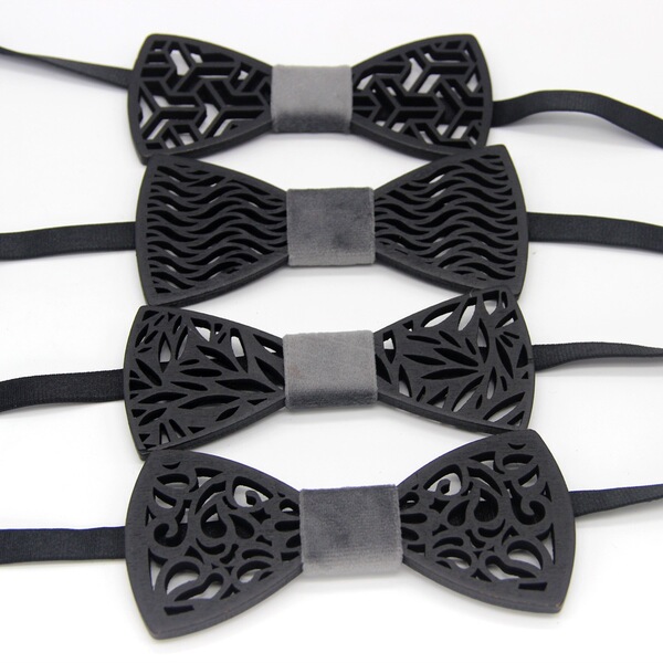 Men's black wooden fashionable bow tie handmade