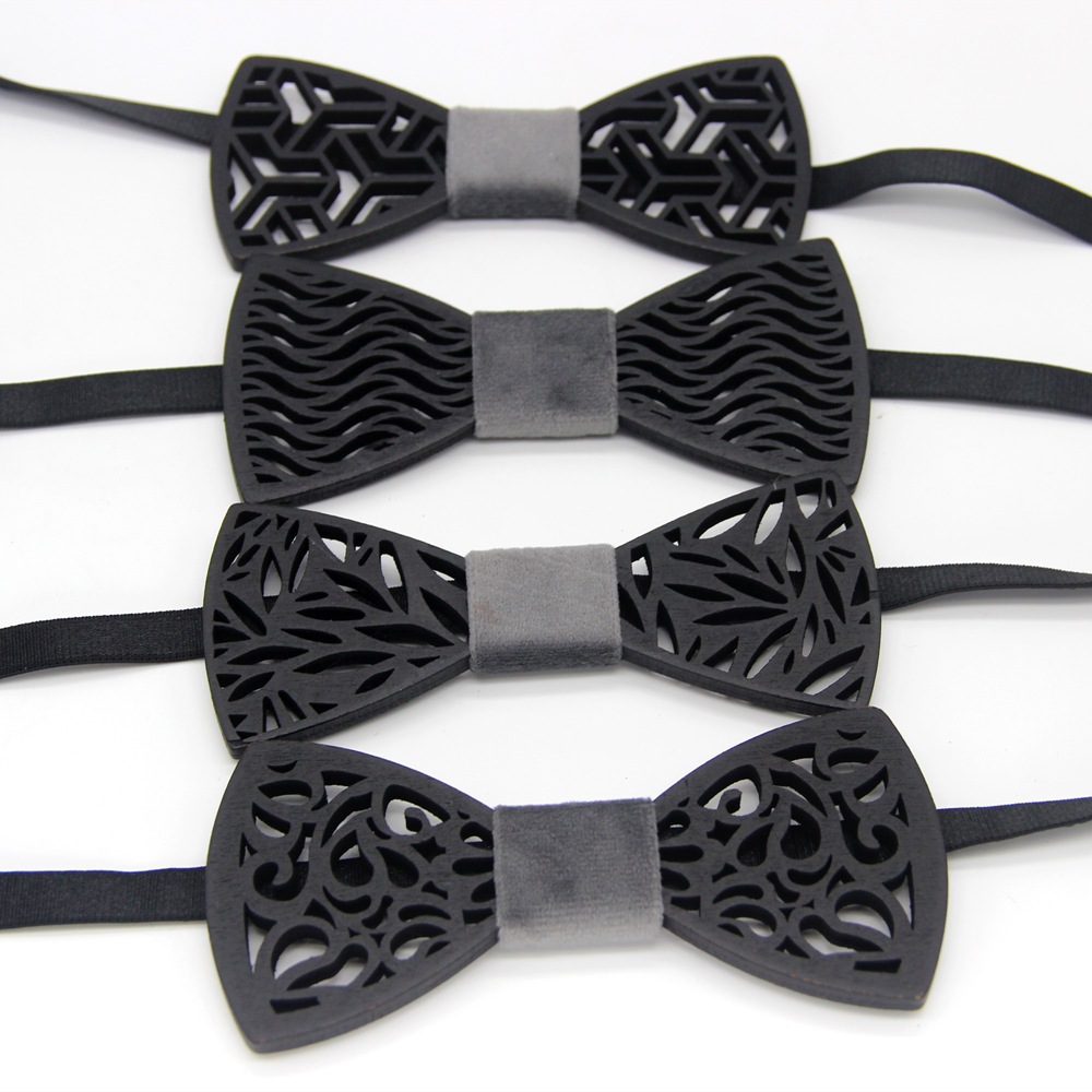 黑色雕花木质领结 手工制作男士时尚蝴蝶结 个性穿搭衬衣领带配饰