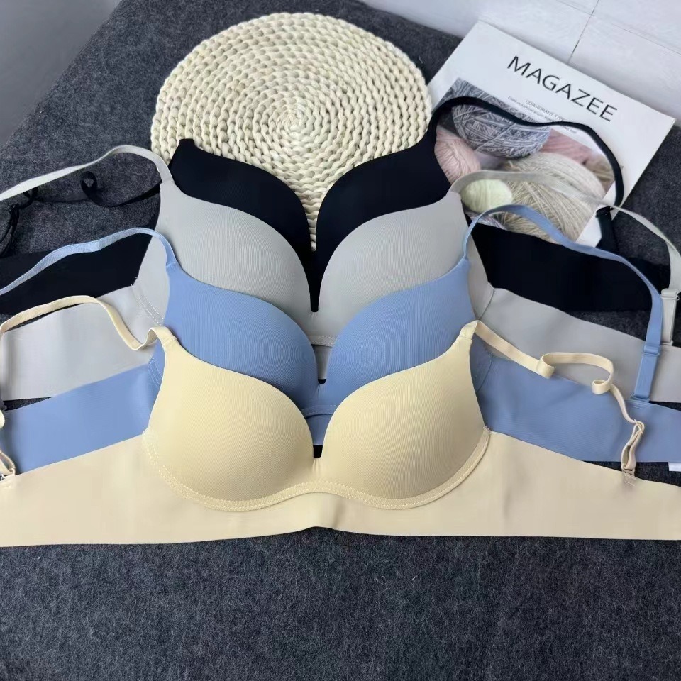 Verano brillante sin marcas sin marcas ropa interior gruesa sexy sujetador contra el pecho caída sujetador al por mayor