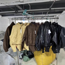 正确面料 ~LOW皮衣外套 24新款晕染做旧复古拉链高领短款夹克女