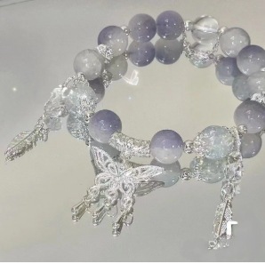 S076-Pulsera Mariposa Perla Púrpura#tamaño 585