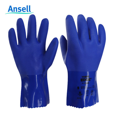 安思尔14-662防化手套PVC手套耐油耐酸碱工业实验室劳保防滑手套|ms
