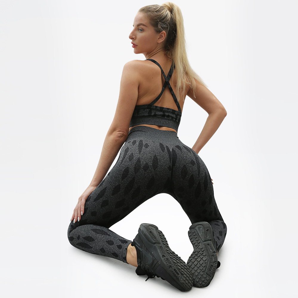 Verano nuevo patrón de gota de agua sin costuras traje de yoga deportes Cruz sujetador mujer yoga pantalones cintura alta deportes recortada Pantalones