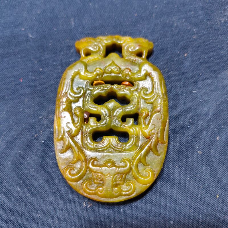 大量批发老岫玉古玩玉器捡漏做旧兽面镂空八卦古玉老玉挂件|undefined