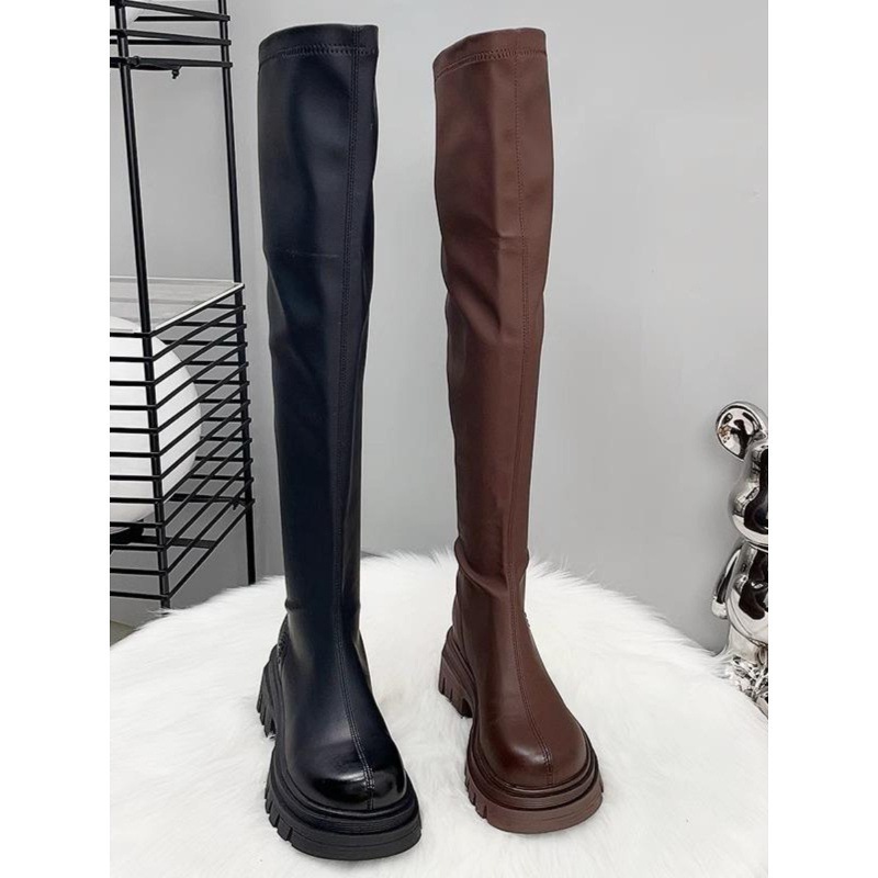Over-The-Knee Boots for Women 2024 New Boots Thick-Soled Knight Boots Autumn and Winter Fleece-Lined Elastic Boots Slim Boots Boots