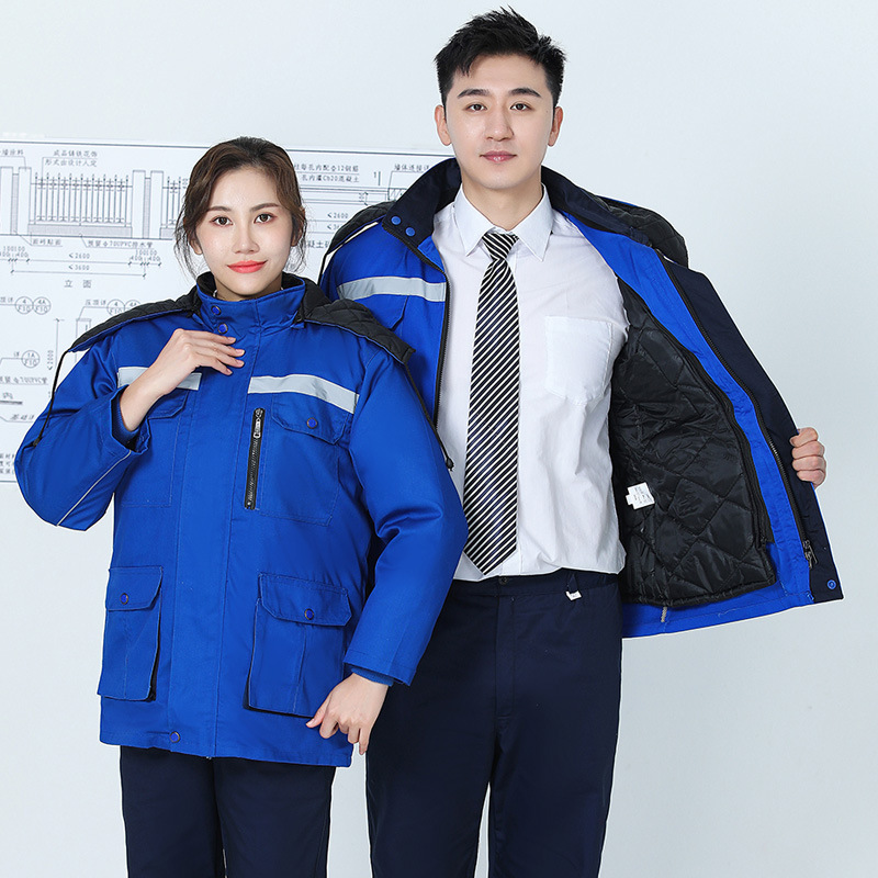 invierno algodón chaqueta de algodón conjunto de ropa de trabajo chaqueta de hombre y mujer reparación de automóviles fría gruesa ropa de protección laboral desmontable calentamiento