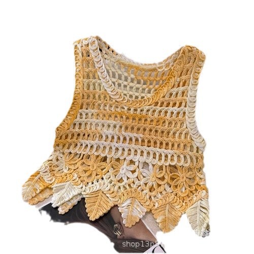 Dopamine Resort Style Hollow Crochet Flower Knitted Camisole Women's New Sweet & Spicy Slim-fit Short Vest Top