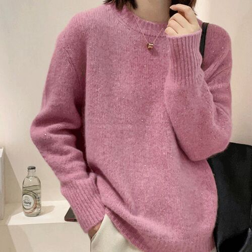 Soft and trendy versatile round neck long-sleeved autumn and winter new sweater jacket for women loose knitted bottoming shirt with inner top
