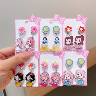 Children's earrings little girl high-grade acrylic quicksand Princess ear clip without pierced cartoon girl fake eardrops jewelry