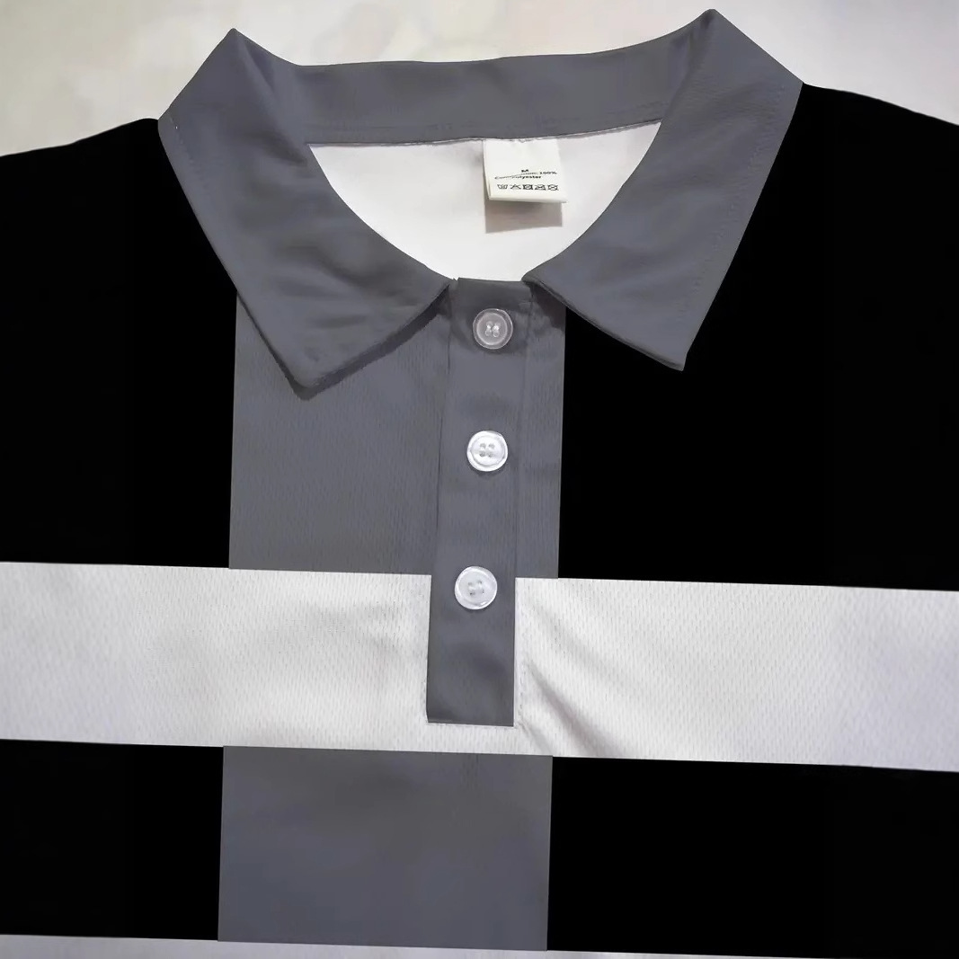 Color de contraste geométrico simple impresión 3D hombres primavera y otoño negocio suelto manga larga transpirable botón cuello POLO camisa en stock