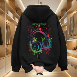 New Hooded Trendy Brand Spring & Fall American Printed Sweatshirt, Handsome and Simple Men's Trendyy Round Neck Autumn and Winter Velvet Long Sleeves