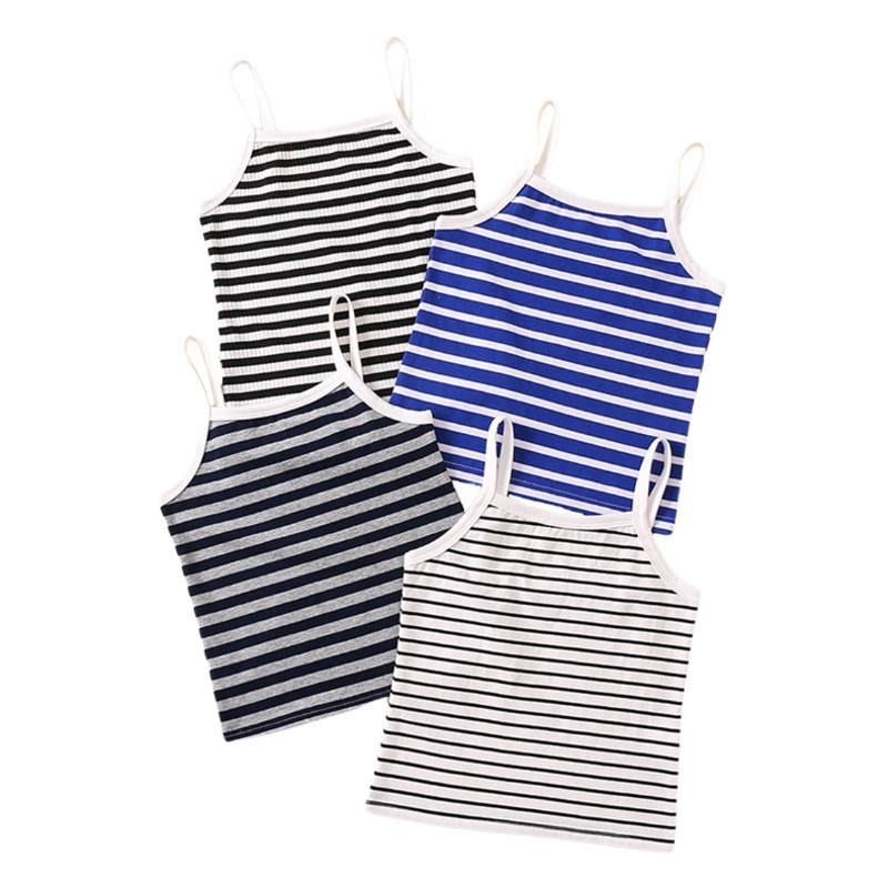 Camiseta sin mangas de algodón puro para niñas de Amazon, camisola versátil a rayas de verano, chaleco para niños, ropa infantil en stock al por mayor