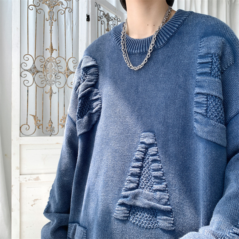Men's Clothing Casual Knit Sweater With 3D Letter Print, Oversized Round Neck Pullover, Soft Breathable Acrylic Cotton Blend, Loose Fit Streetwear_voghion.com