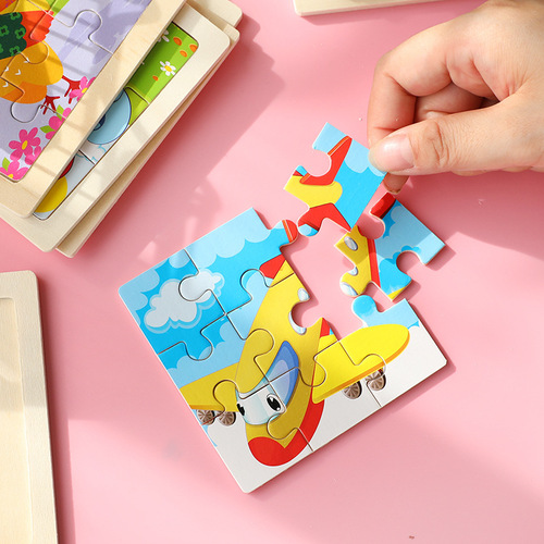 Cross-border baby wooden enlightenment cartoon 9-piece puzzle for children's intellectual development early education wooden educational toy puzzle