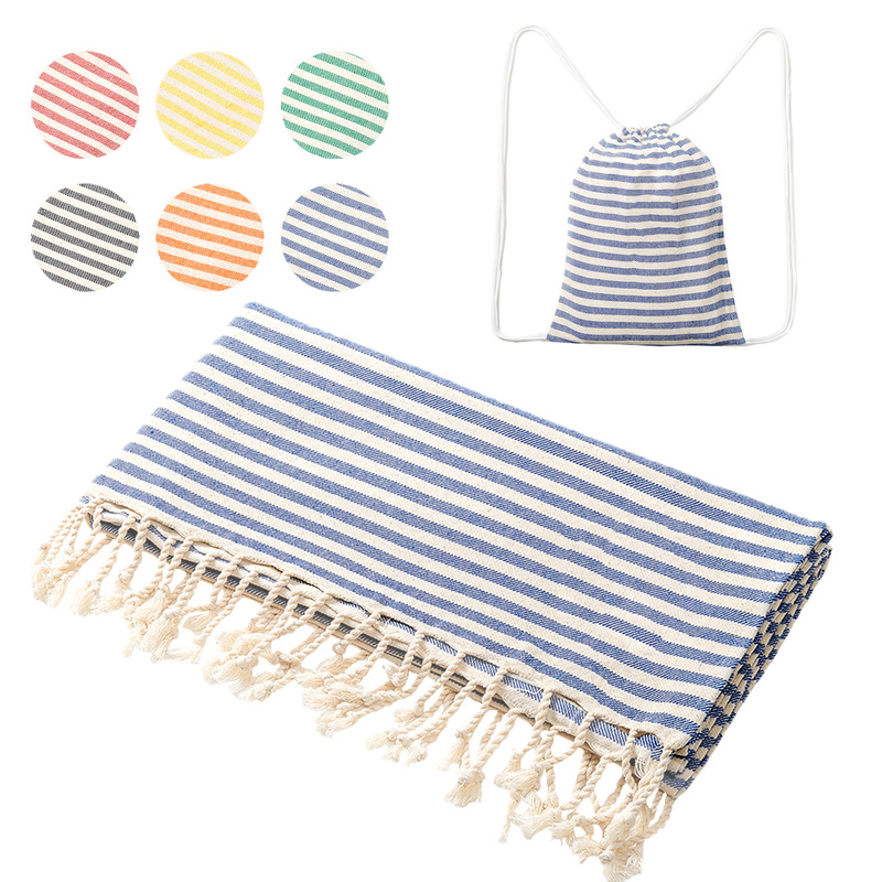 Cross-Border Wholesale Striped Cotton Turkish Beach Towel with Backpack, Bath Towel, Adult Shawl, Breathable, Skin-Friendly, Ultra-Soft Cross-Border Wholesale Striped Cotton Turkish Beach Towel with Backpack, Bath Towel, Adult Shawl, Breathable, Skin-Friendly, Ultra-Soft