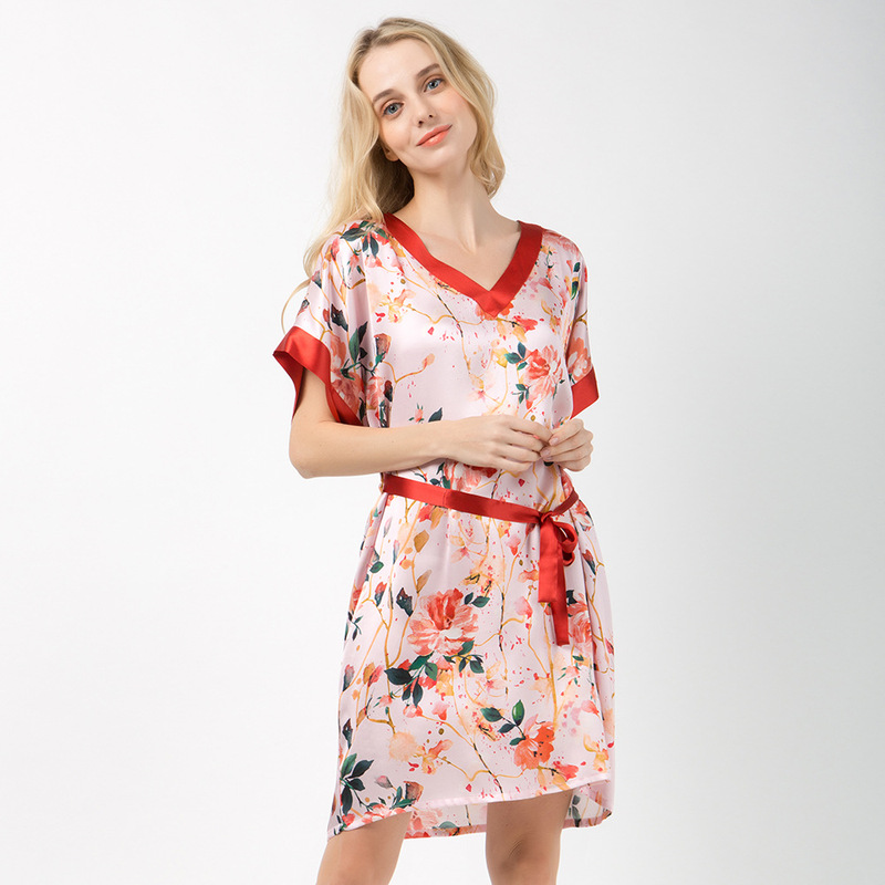 Large Size Nightdress Silk Women's Summer Short-sleeved Silk Dress for Chubby Girls Loose Casual 100 Mulberry Silk Home Clothes Large Size Nightdress Silk Women's Summer Short-sleeved Silk Dress for Chubby Girls Loose Casual 100 Mulberry Silk Home Clothes