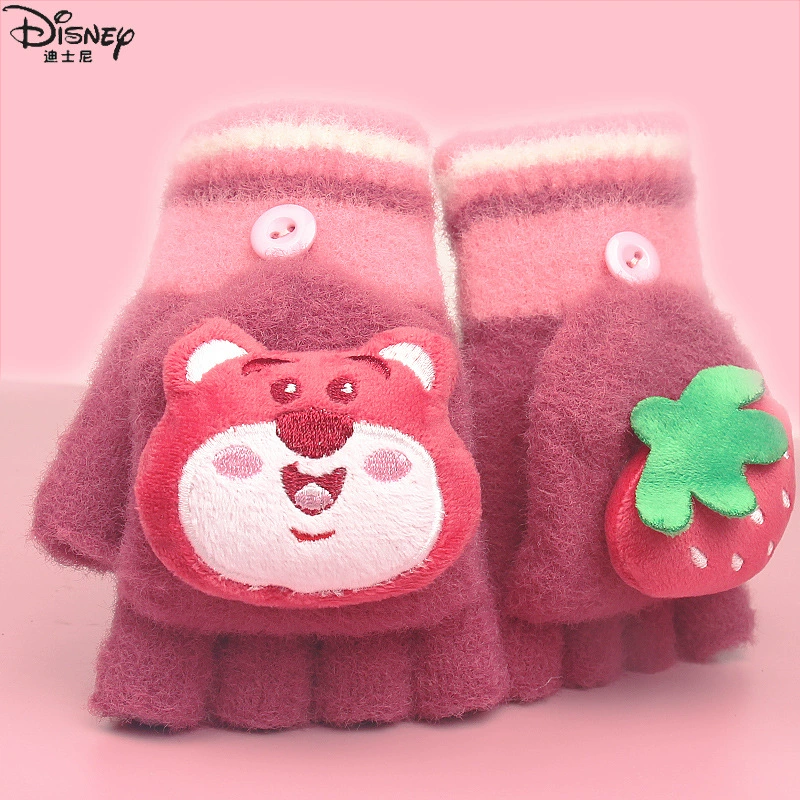 Strawberry, keep warm gloves for elementary school students writing, fingerless