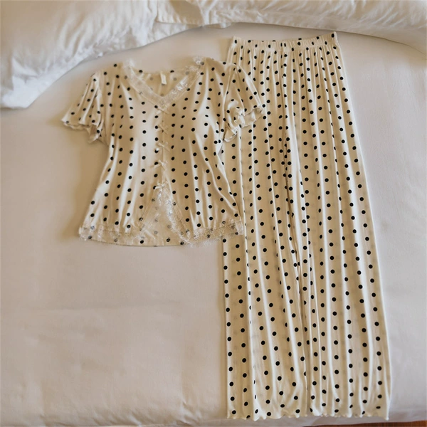 33037.3# polka dot white (fixed chest pad) short sleeves + long trousers