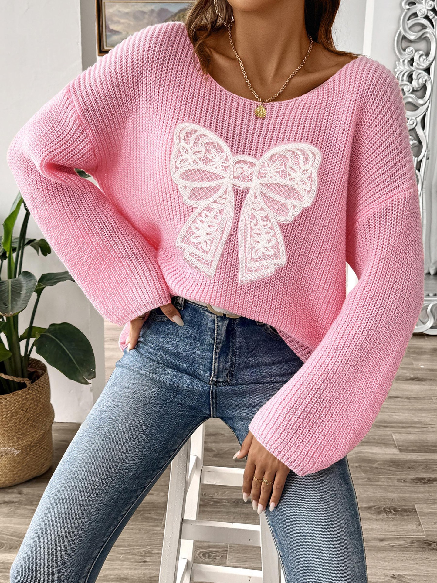 Damenbekleidung Damen Pullover Pullover eine Schulter schulterfrei Trompetenärmel Pullover_voghion.com
