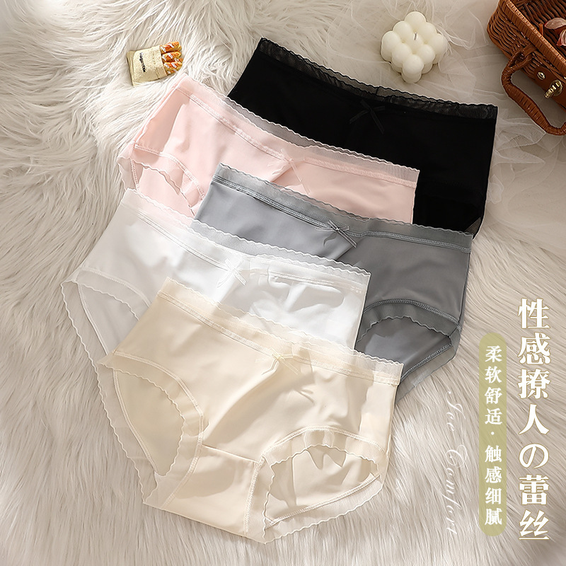 Summer Ice Silk Underwear for Women Mid-Waist Bow Breathable Ultra-Thin Sexy Girl Japanese Style Student Briefs Pants