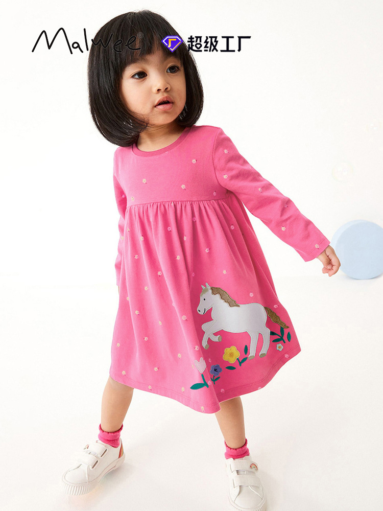 Malwee transfronterizo vestido de niña otoño y invierno nuevo estilo europeo y americano niño de cuello redondo de manga larga vestido de princesa de niña encantadora