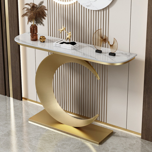 Light Luxury Rock Slab Entryway Table, New Chinese-Style Wall-Mounted Display Stand for Entrance Hallways, Modern Minimalist Design, Semi-Circular Entryway Cabinet