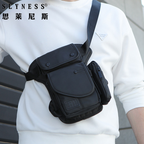 Cross-border exclusive men's chest bag with large capacity, waterproof nylon waist bag, European and American black casual crossbody bag