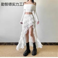 白色甜美蕾丝拼接高腰显瘦半身裙女夏季百搭裙