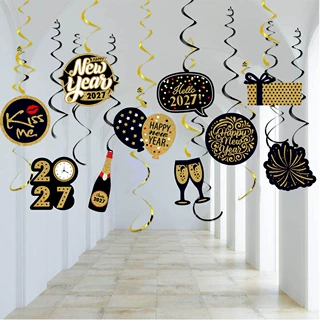 2027新年螺旋挂饰 HAPPY NEW YEAR螺旋吊饰 元旦室内派对装饰品