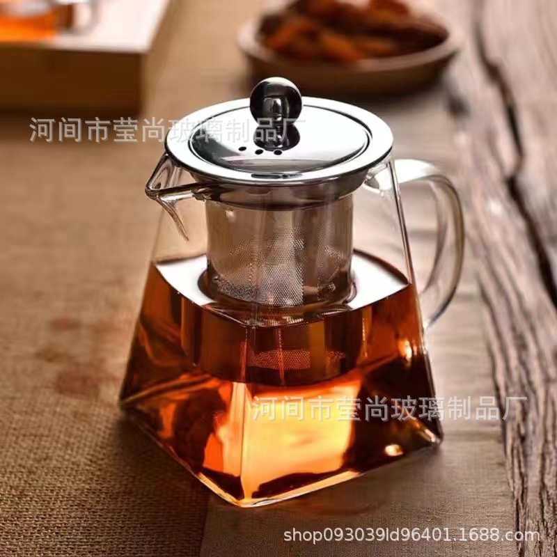Tetera cuadrada gruesa tetera de vidrio resistente a altas temperaturas 304 filtro Neto taza justa dispensador de té tetera doméstica