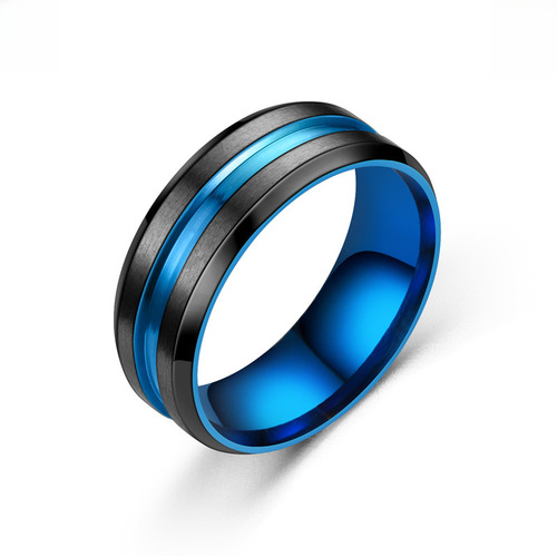 New simple transfer jewelry men's titanium steel personalized bevel edge slotted intercolor colorful blue domineering ring