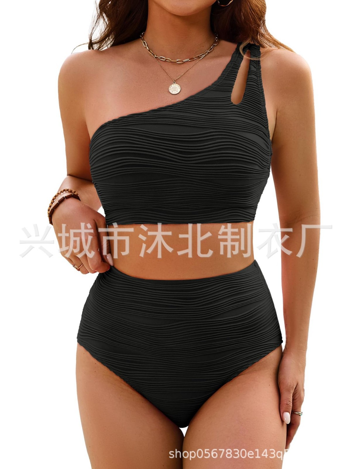 Bikini de Talle Alto para Mujer Set de 2 Piezas de Poliéster con Control de Abdomen para Natación