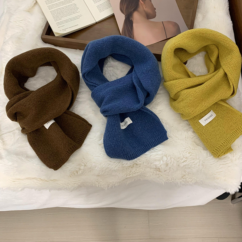 Bufandas cálidas de invierno nuevas tendencias coreanas de color sólido parejas de color sólido amplio glutinoso suave engrosado buñuelo de punto chal